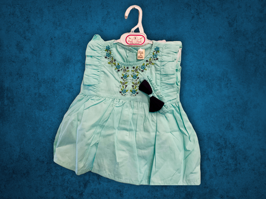 Sky Blue Floral Embroidered Dress