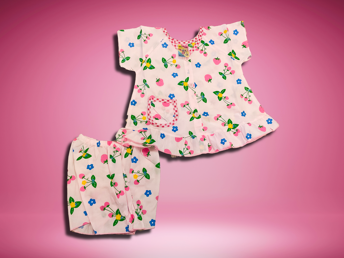 Green Floral Print Cotton Top & Shorts Set – Baby Girls’ Casual Wear