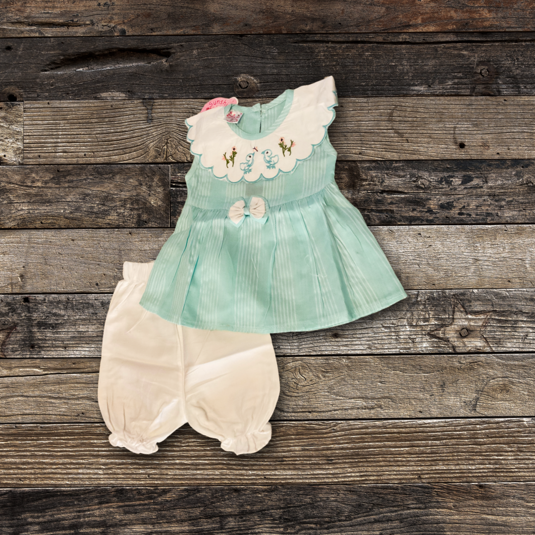 SkyBlue & White Baby Girl Top and Bloomer Set
