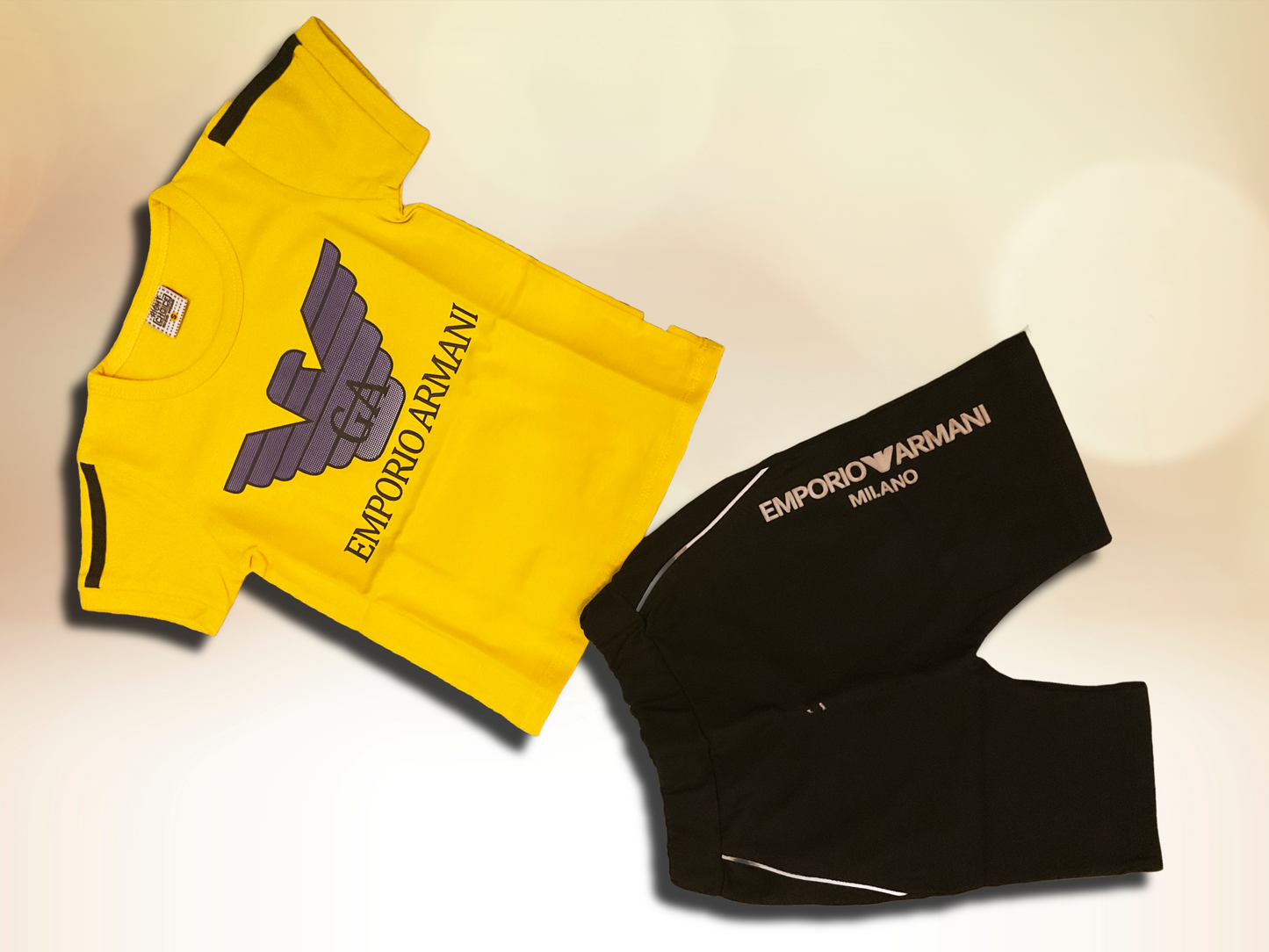 Boys' Designer-Inspired Yellow Emporio Outfit – T-Shirt & Shorts Set