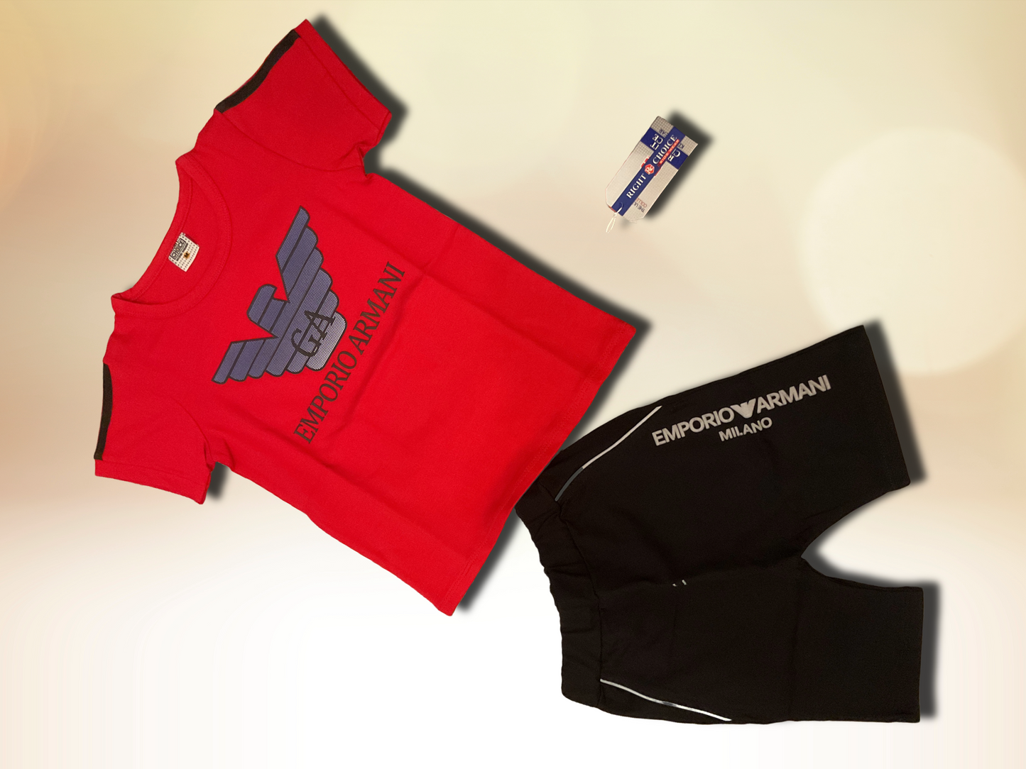 Boys' Designer-Inspired Yellow Emporio Outfit – T-Shirt & Shorts Set