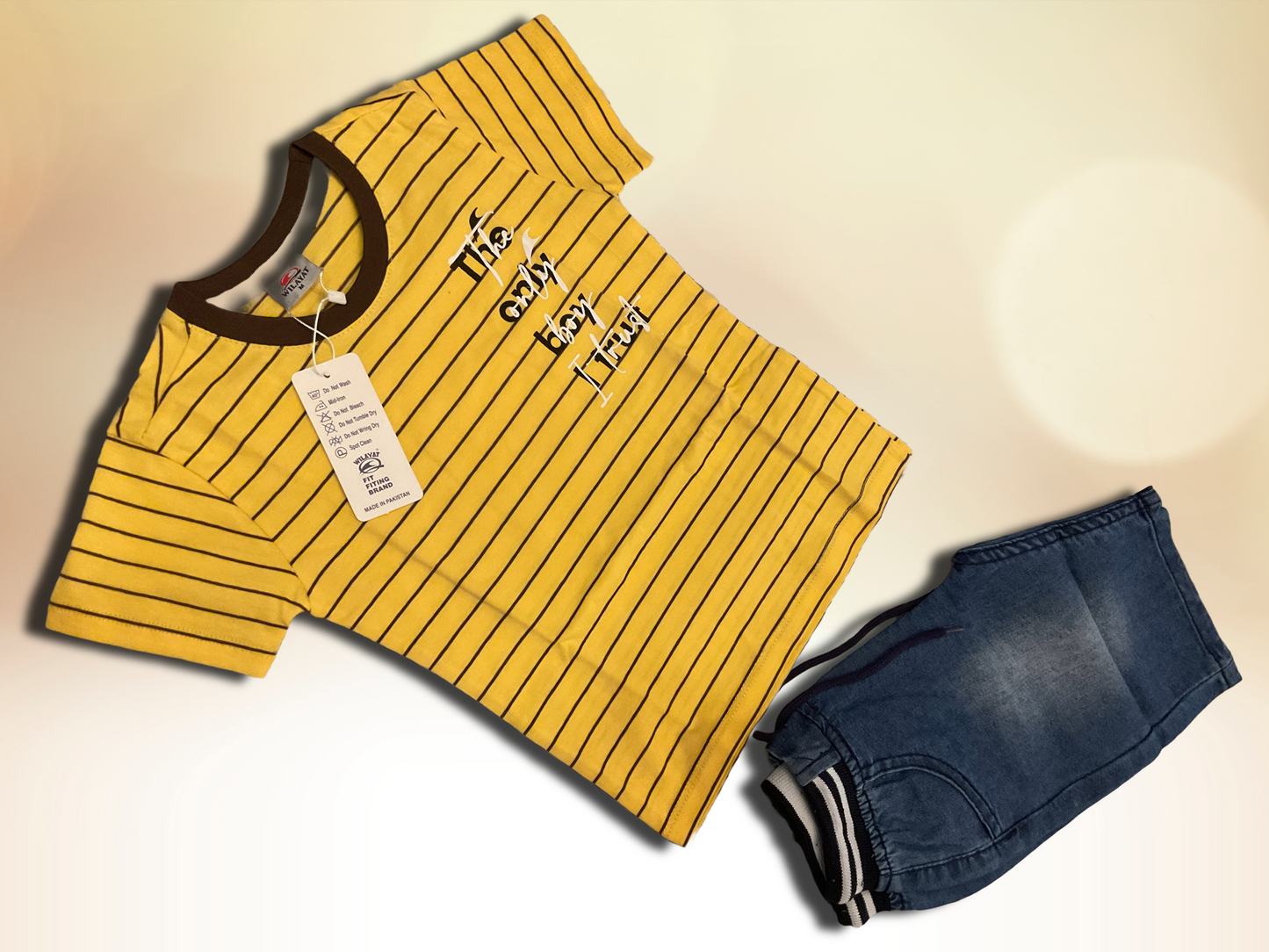 Boys' Casual  Striped T-Shirt & Denim Shorts Set