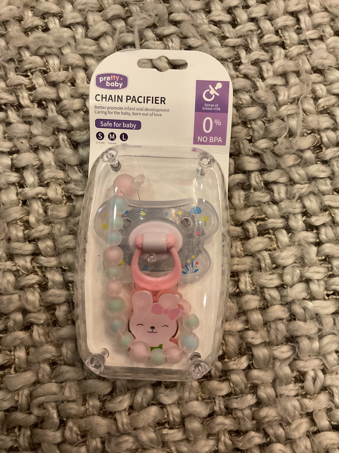 Pretty Baby Chain Pacifier Set – BPA-Free with Soft Beaded Clip & Bunny Charm