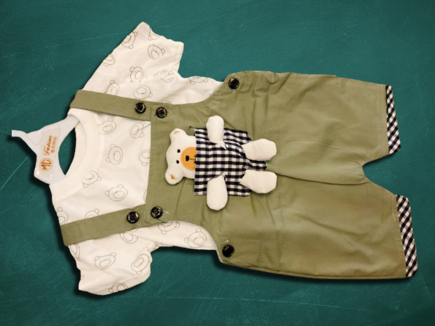 Baby Boy Blue Dungaree Set with Teddy Patch – 2-Piece Cotton Outfit