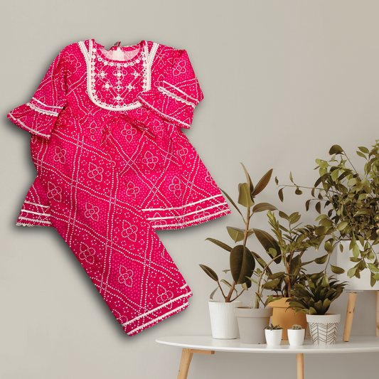 Bright Pink Print Kurta Set – Girls' Ethnic Wear